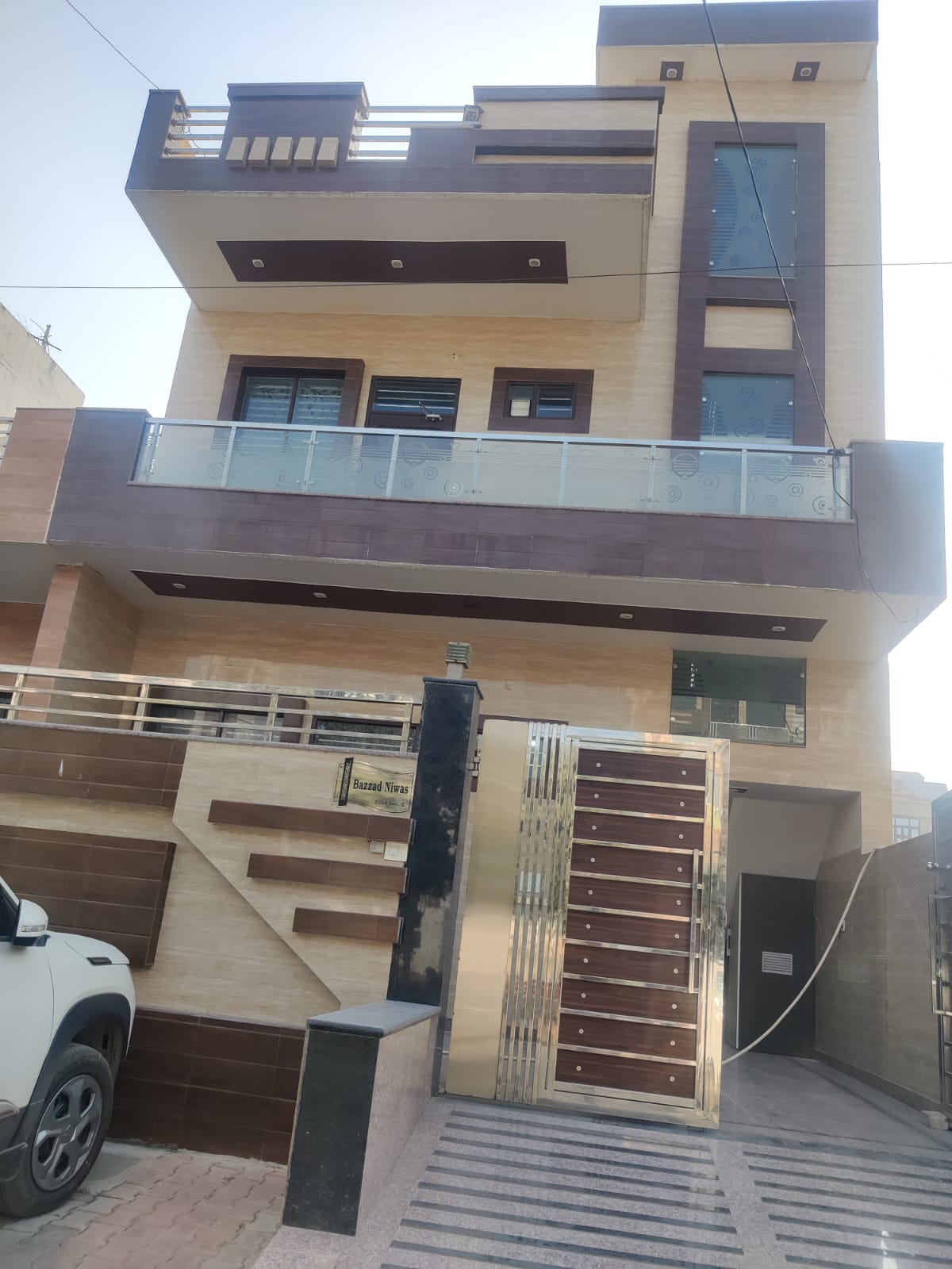 Modern beige and brown house front