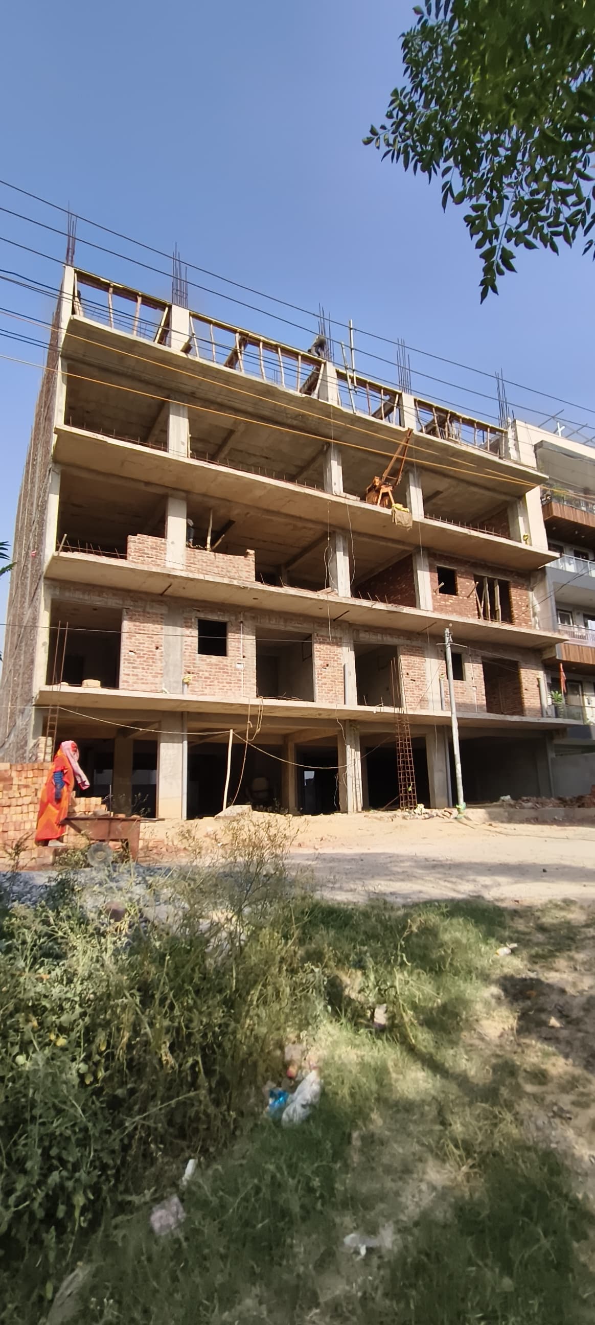 Commercial building during structure work